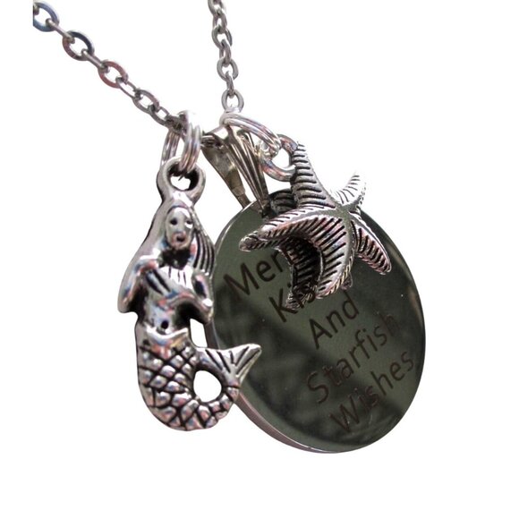 New Mermaid Pendant Necklace w/ Starfish Earrings - Stainless Chain + Ear Wires - Picture 3 of 9